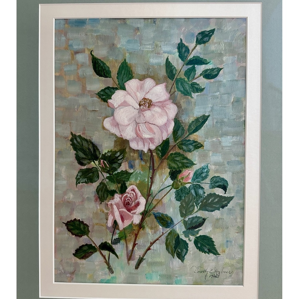VTG 1966โ Dorothy Nybaer Original Acrylic Painting 18x23 Inch Pink Roses Framed